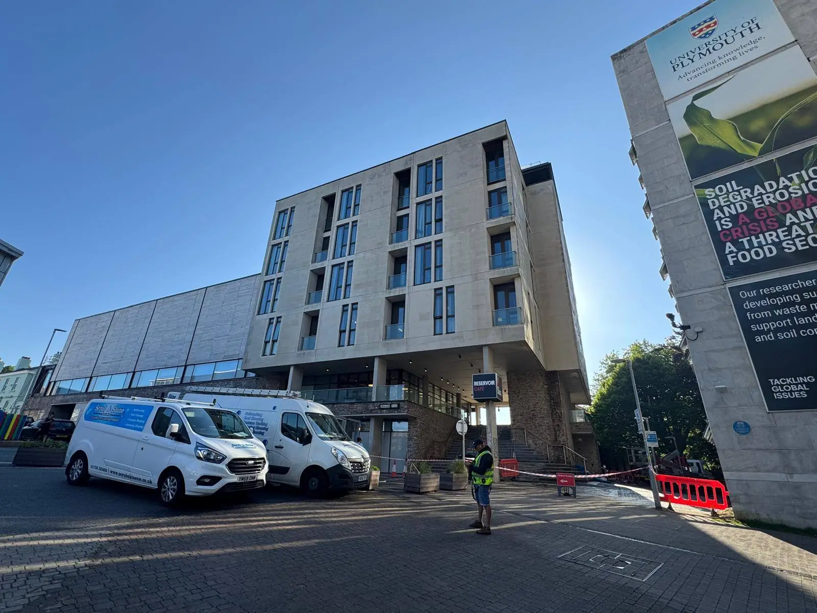 Scrub and Shine vans at University of Plymouth commercial project